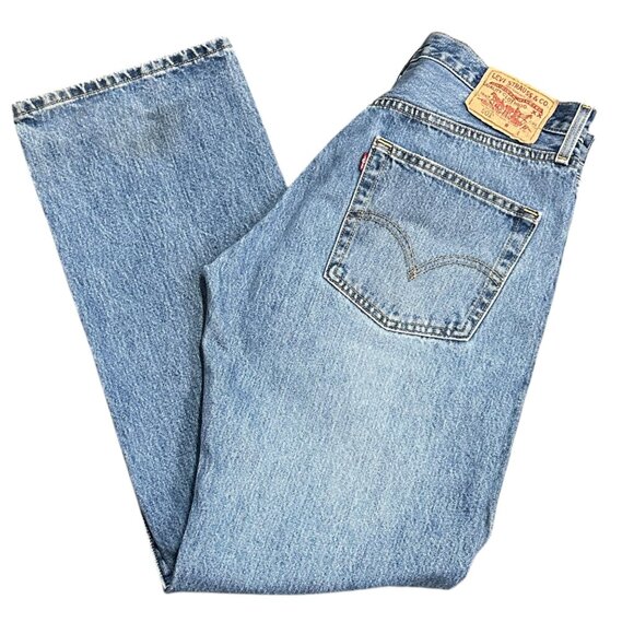 Levis Mens 30x33 501 Original Fit Jeans Light Wash Denim Button Fly Straight Leg